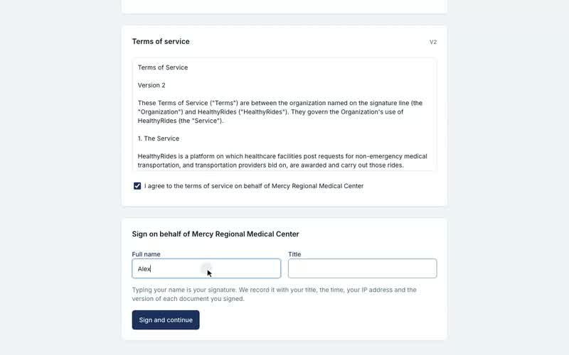 Signing the BAA and terms of service, Signing