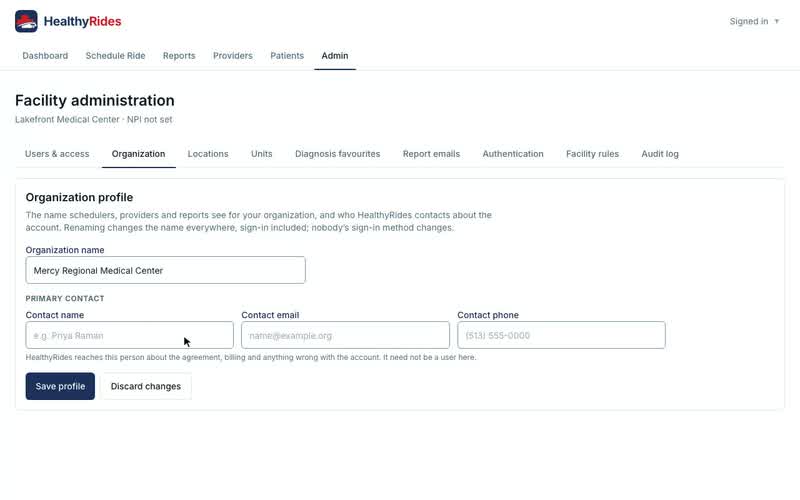 Your organization profile, Primary contact