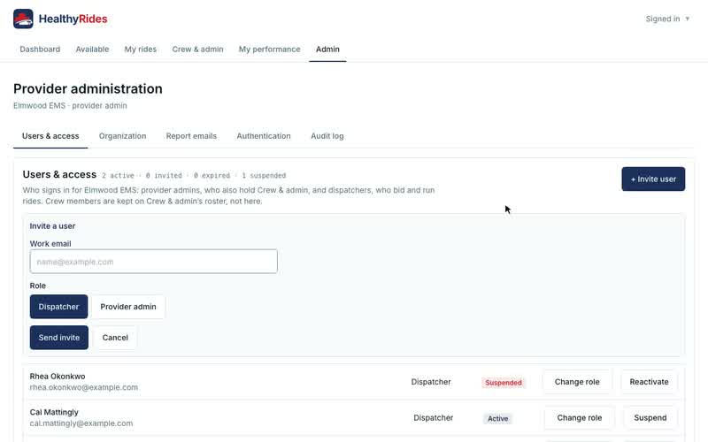 Users and access for a provider, Inviting someone