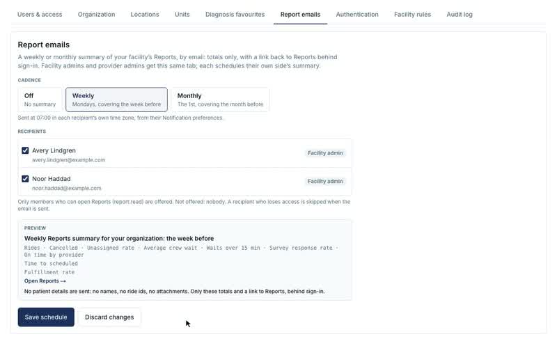 Report emails, The preview