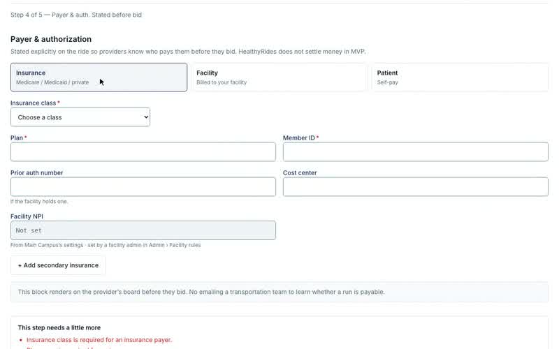 Schedule Ride, step 4: payer and authorization, Who pays