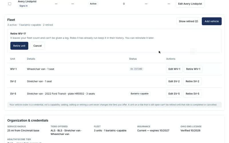 Managing your fleet, Retiring a unit